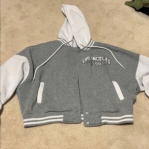 Rue 21 Fleece Sweatshirt Bomber Jacket Gray and White Varsity Jacket Size 1X